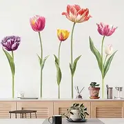 Amimagen 5 Large Tulip Flowers Wall Stickers - Wildflower Floral Garden Wall Stickers - Girls Bedroom Living Room Sofa TV Background Home Wall Decor