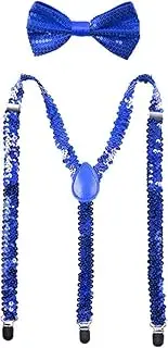 [Generic] Sequin Bow Tie & Suspenders Set, Suspender Bow Tie Set Clip On Y Shape Adjustable Braces for Rave Night