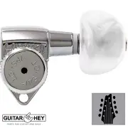 NEW Hipshot 8-String Grip-Lock LOCKING TUNERS Moon PEARL Buttons 4x4 Set CHROME