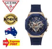 GUESS MOMENTUM GW0263G2 ROSE GOLD/BLUE/SILICONE SKELETON DIAL MENS QUARTZ WATCH
