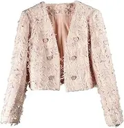 [Generic] Women's Small Fragrance Tweed Jackets Woolen Ladies Suit Short V-Neck Tassels Coat Outerwear