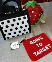 Kate Spade x Target Strawberry Bag Beaded Clutch Going to Polka Dot Knit Tote