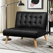ALFORDSON Black Leather Single Seater Sofa, Sofa Bed with Adjustable Backrest, 85cm Sleeper Sofa Recliner Fabric, Lounger Chair Couch for Living Room, Office, Dorm and Apartment