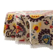 Catzon Bohemian Sunflower Tablecloth Round Linen Tablecloth Kitchen Dining Room