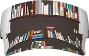 Library Bookcase Print Sunscreen Visor Hats for Women Men Adjustable Empty Top Beach Cap Hat Adults Outdoor Sports Black, Black, One Size