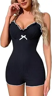 [JINZIJINYU] Women Lingerie Babydoll Sexy V Neck Temptation Bow Jumpsuit Sexy Backless Tights Pajamas Nightgown