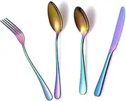(16 Pcs Tableware) - Rayinblue 16 Pcs Tableware Set Colourful Romantic Dinner Set Rainbow Flatware Set