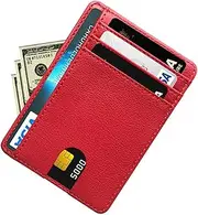 [TouKingda] Men Card Holder Wallet, PU Leather Slim Wallet with ID Window, Minimalist Credit Card Holder Lightweight Cards Protector, Holds Up to 7 Cards and Bank Notes Ideal for Travel (Black), Red, AS