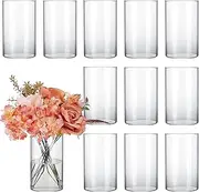 [CUCUMI] 12pcs Glass Cylinder Vases for Centerpieces, Flower Vases Wedding Decorations, 6 Inch Tall Glass Hurricane Candle Holder for Table Shelf, Floral Vase Bulk for Home Decor