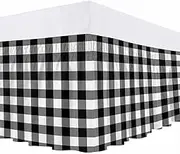 Black White Buffalo Plaid Bed Skirt Queen Size, 16-Inch Drop Elastic Bed Skirting Check Texture Dust Ruffles Bedding Decoration with Wrap Around Adjustable Bedskirt for Queen Bed