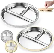 OVV Stainless Steel Kids Plates (2 Pack) – 9 Inch 3 Compartment Toddler Plates with 5 Suction Cups | BPA-Free | Dishwasher Safe | Easy to Clean | Dishwasher Safe