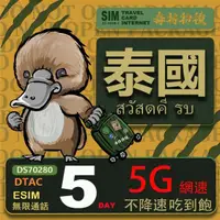 在飛比找momo購物網優惠-【鴨嘴獸 旅遊網卡】泰國eSIM 5日吃到飽不降速 支援5G