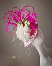 Aimee Fuller Royal Ascot Fascinator Kentucky Derby Fuchsia Floral Cream Pink Hat