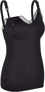 [Rheane] Lace Trim Nursing Cami with Built-in Bra/Quick Clip-Down Access for Pumping and Nursing