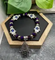 Lucky Evil Eye Hamsa Beaded Bracelet Stretch Protection & Blessings New B5720