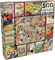 [Buffalo Games] Lois Sutton - Bonjour - Vintage Ephemera - 500 Piece Jigsaw Puzzle for Adults Challenging Puzzle Perfect for Game Nights - Finished Puzzle Size is 21.25 x 15.00