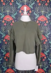 Seven For All Mankind Olive Army Green Cropped Sweatshirt Knit Top Nwt S