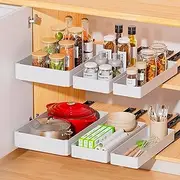 3 Pack Pull Out Cabinet Organizer, 3 Sizes Adhesive Drawers for Cabinets,Slide Out Drawers for Kitchen Cabinets, Bathroom Cabinet Organizer
