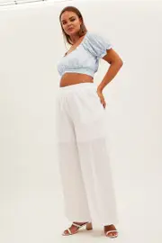 White Wide Leg Pants High Rise Cotton 18