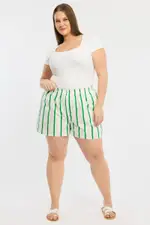 Green Stripe Elastic Waist Shorts