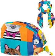 [YTYVAGT] Scrub Caps Women,Scrub Hats Suitable for Women,Cartoon Dog and Cat Plaid