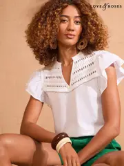 Love & Roses Ivory Flutter Sleeve Jersey T-Shirt (AW2610) | $65