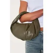 Olive Pu Round Mini Grab Bag, Olive