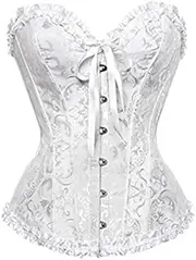 [KiRYu] Women's Lace Corset Floral Pattern with Buttons Waist Shaping Bustier Top for Wedding Party Photography (White, Large)