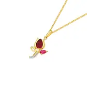 9ct Gold Created Ruby & Diamond Tulip Pendant in Red