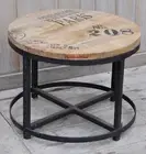 SADIE RUSTIC SOLID MANGO HARDWOOD ROUND COFFEE TABLE/IRON LEGS INDUSTRIAL STYLE