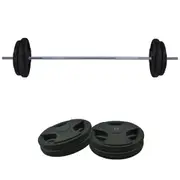 58kg Rubber Coated Ez Grip Cast Iron Weight Plate + 180cm Barbell Bar Weight Set