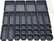 Drawer Inserts 32 Pieces Separation System Spice Organiser Drawer Black Separator Bathroom Organiser Boxes Set with 40 Silicone Non-Slip Ball Hemnes Chest of Drawers Kitchen Desk Utensils