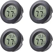 Veanic 4-Pack Mini Hygrometer Thermometer Fahrenheit or Celsius Meter Digital LCD Monitor Indoor Room Round Humidity Temperature Gauge for Humidors Home Greenhouse Babyroom Reptile Incubator