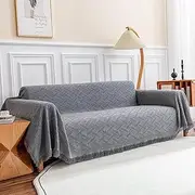 Deep Dream Sofa Cover, Sectional Couch Covers, Couch Covers for 3 Cushion Couch, Couch Cover for Dogs, Geometrical Jacquard Fabric Sofa Cover (XX-Large, 91" x 134", Dark Grey)