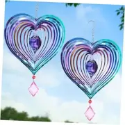 2 Pcs Wind Spinner Purple Heart 3D Metal Hanging Wind Spinners, Worth Purple