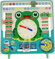 Abaodam Interactive Time Learning Toy Wooden Frog Clock for Boys and Girls Calendar Board