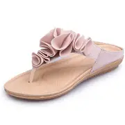 Catzon Women's Bohemian Floral Flip Flop Sandals-OffWhite