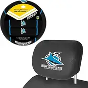 Sperling CRONULLA Sharks Official NRL Steering Wheel Cover and Headrest Covers Combo