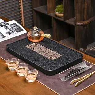 茶盤家用排水烏金石現代簡約瀝水盤小型石頭茶臺功夫泡茶托盤茶具