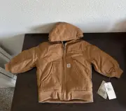 Carhartt Toddler Boy’s Brown Canvas Coat Quilted Lined Hooded Jacket Size 24M