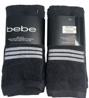 Bebe Fingertip Towels Guest Bathroom Summer House 11x18" Black Gray Set of 2