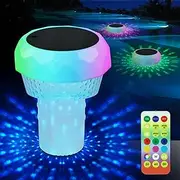 Solar Pool Chlorine Floater with 4 Light Modes,Remote Control Floating Chlorine Dispenser for Pool,Adjustable Chlorine Tablet Floater for 1" & 3"（1pcs）