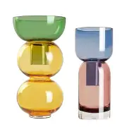 Cloudnola Reversible Glass Flower Vase and Bud Vase Lemon Set of 2, Green & Y...