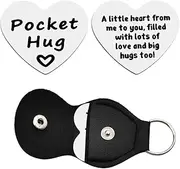 [YangQian] Inspirational Pocket Hug Token Gifts for Women Men Girls Boys Long Distance Gifts for Him Her Heart Coin with Pu Keychain