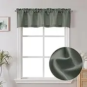 Chyhomenyc Bennet Olive Green Window Valance, Faux Linen Slub Textured Semi Sheer Small Kitchen Cafe Valance for Bathroom Laundry Basement, 30 Wx14 L, 2 Piece