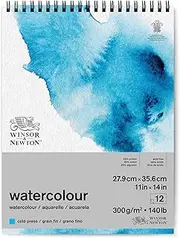 Winsor and Newton Watercolour Paper Pad, 27.9 x 35.6 cm, 12 Sheets, 300 g/m, Spiral Bound, Cold Pressed, Acid, Mixture of 25 Percent Cotton and Cellulose Fibres, Natural White