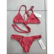 Beach Bunny Swim Women XS/SM Bikini Wrap Top Strappy Skimpy Bottom Swimsuit NWT