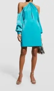 $196 Aidan Mattox Women's Blue Cold-Shoulder Twisted Halter Dress Size 8