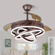 42" Modern LED Retractable Chandelier Invisible Ceiling Fan Light Lamp w/ Remote