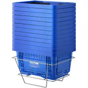 VEVOR Shopping Basket, Set of 12, 24L Durable Plastic Grocery Basket with Handle and Stand, 425 x 295 x 225 mm Portable Shop Basket Bulk Used for Reta